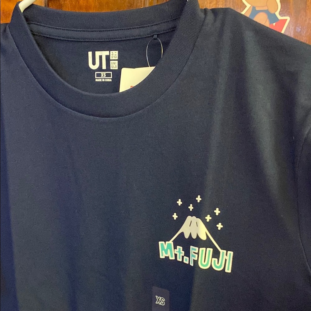 Uniqlo Blue and White Short Sleeve Tee with Mountain Graphic